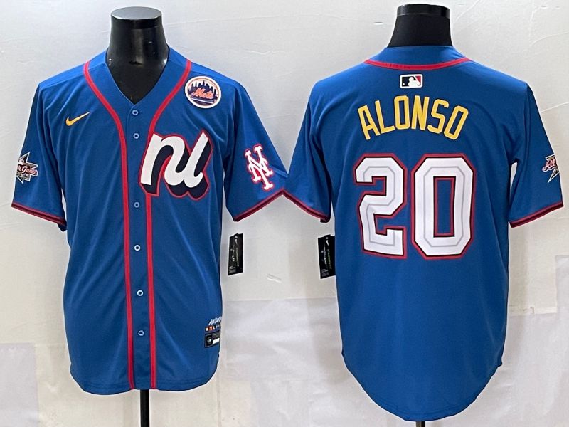 Men 2025 New York Mets 20 Alonso Blue All star Nike MLB Jersey style 2